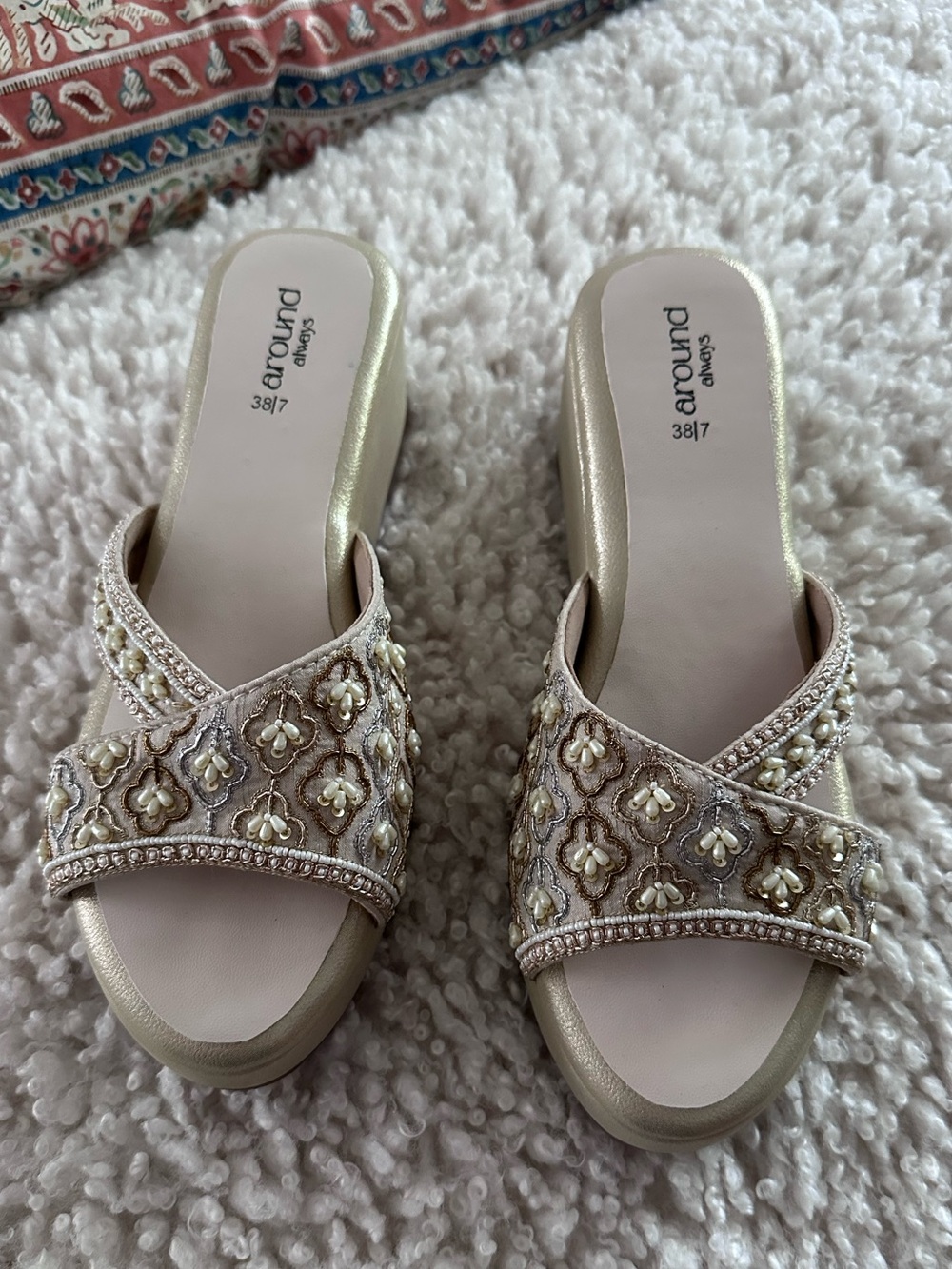 Around Always Falak Embellished Slide Sandals in Champagne